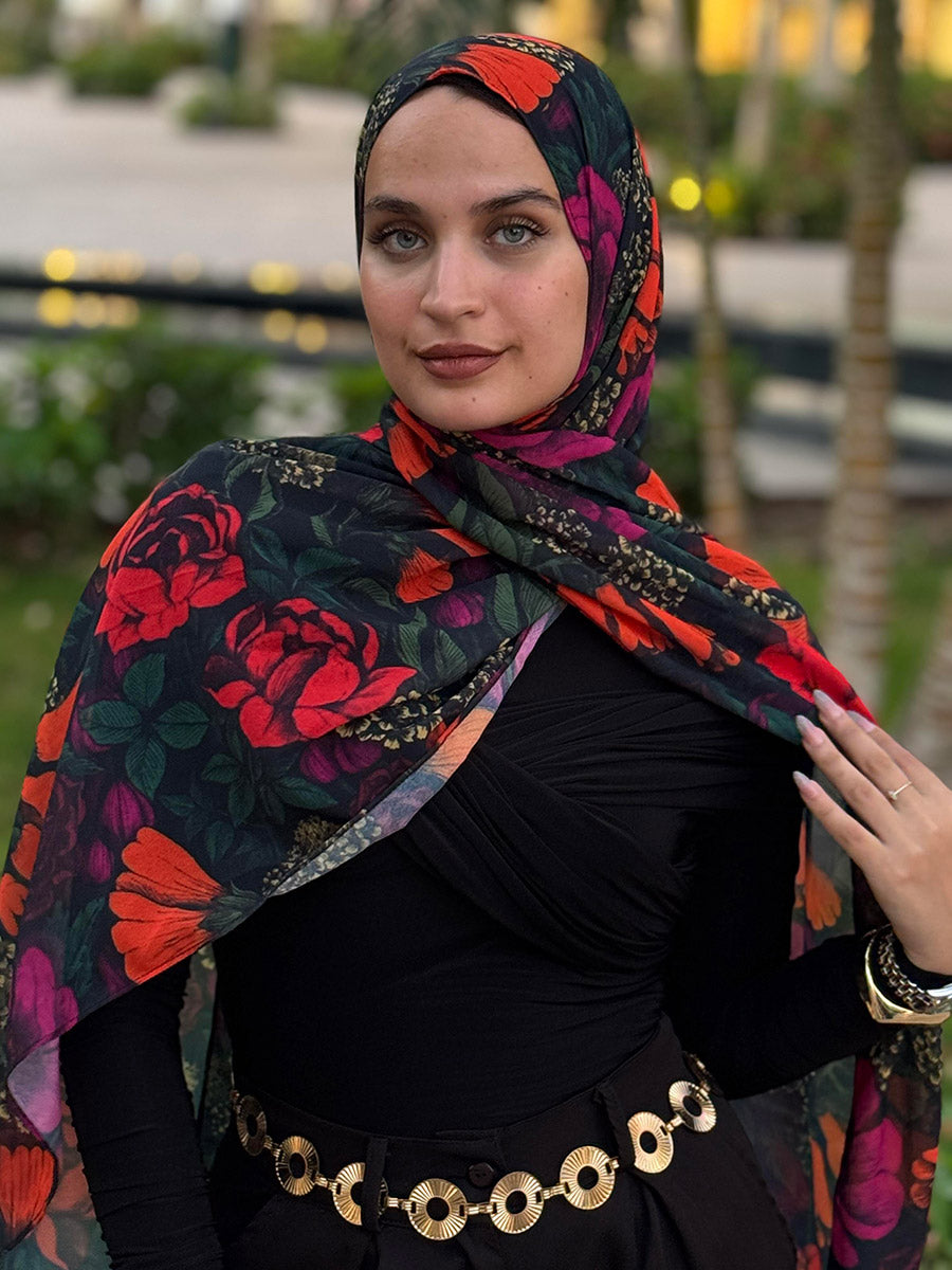 Soft Chiffon Velvet Petals scarf